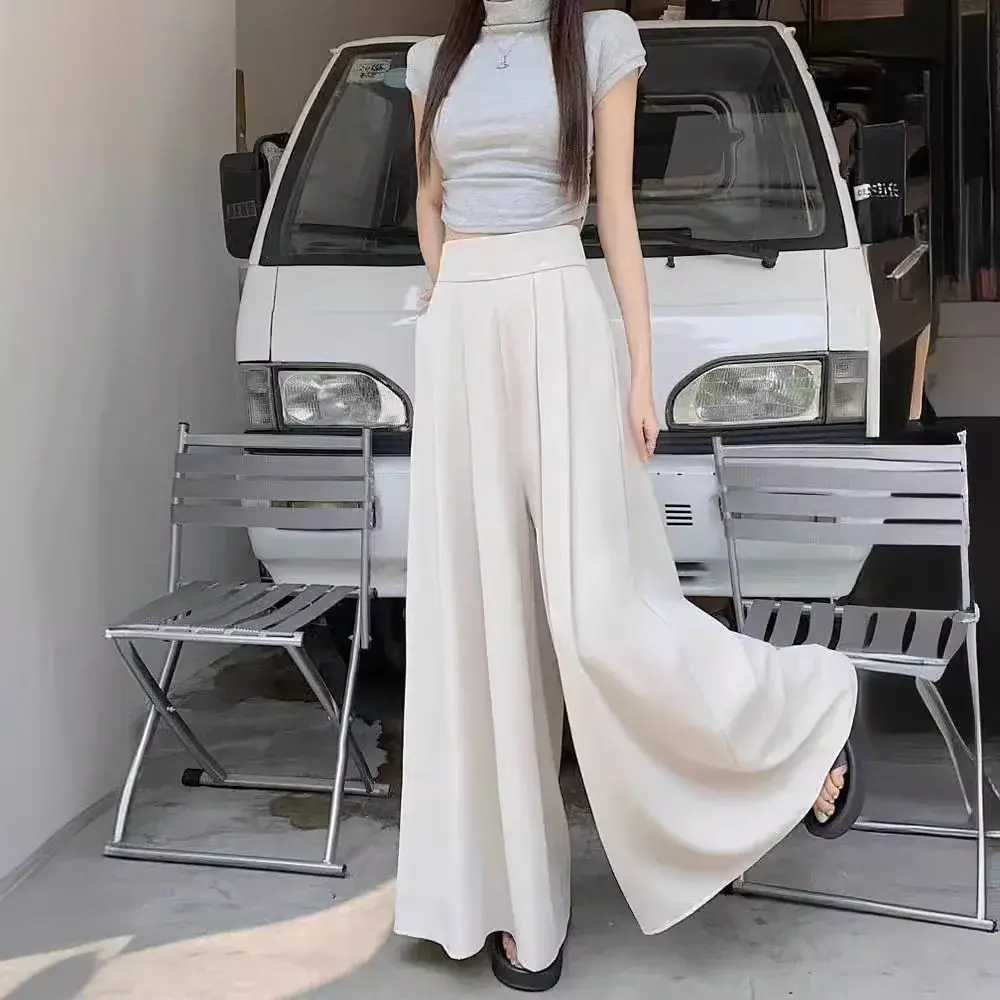 Plus Size High Waist Wide Leg Pants Skirt Thin Summer Casual Ultra Large Swing Waist Cinch Pleated Suit Pants Hanging Slimmin...