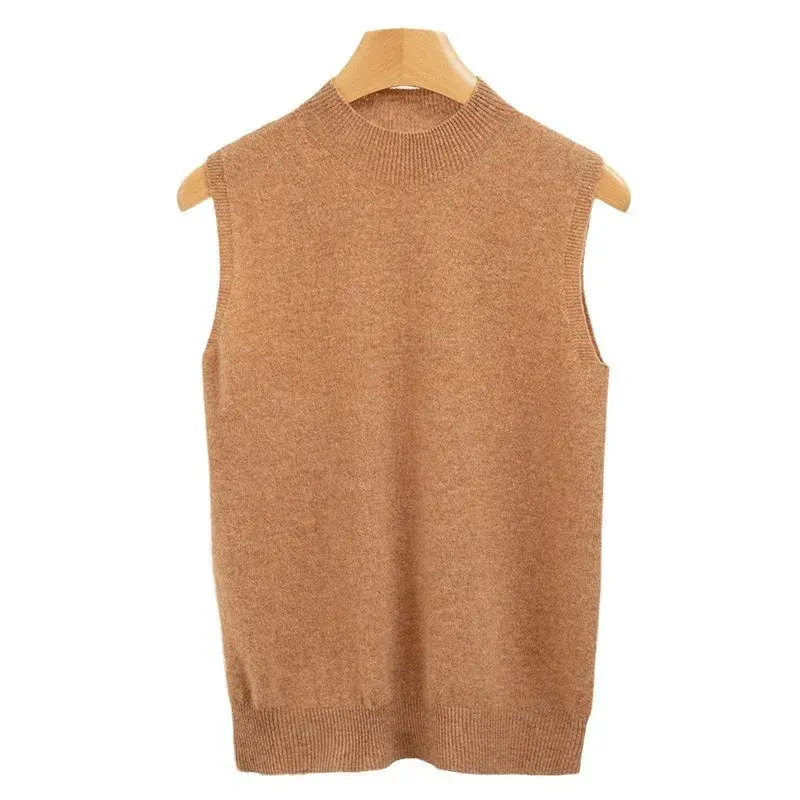 Spring Autumn Women's Sleeveless Knitted Half-High Collar Base Shirt Tank Top Inner Wear Knitted Upper Apparel