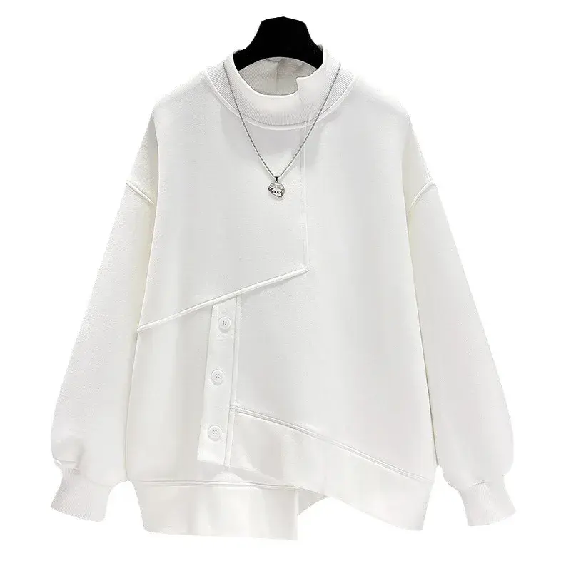 2023 Autumn New Round Neck Black White Thin Sweatshirt Women's Casual Loose-Fit Pullover Top Clothing from China Mainland