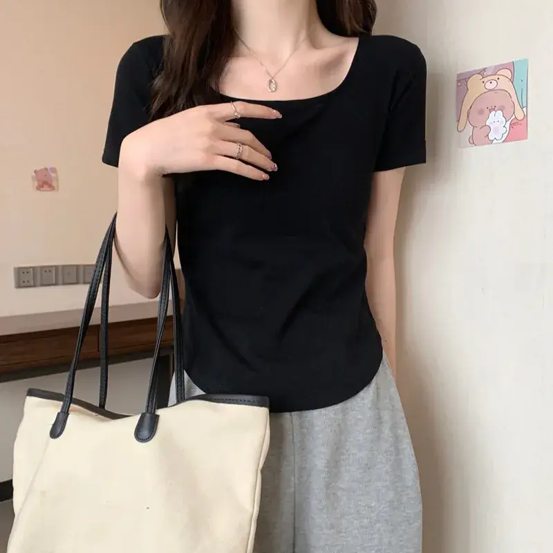 Summer Design Sweet Spicy Short Sleeve U Neck Irregular Short T Shirt Women's Fashion Casual Top Quality Material from China