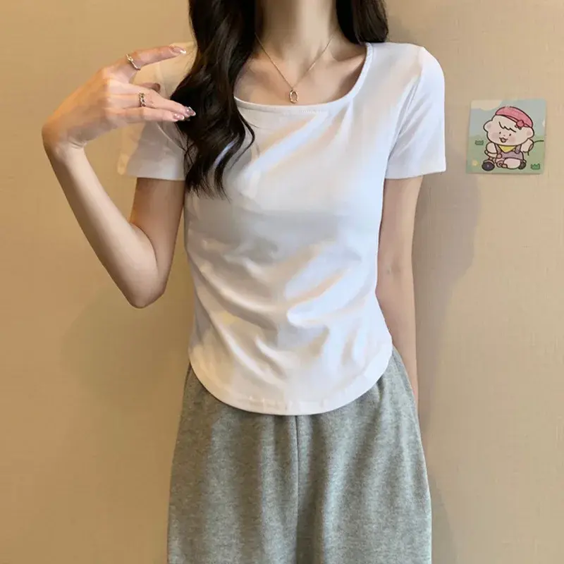 Summer Design Sweet Spicy Short Sleeve U Neck Irregular Short T Shirt Women's Fashion Casual Top Quality Material from China