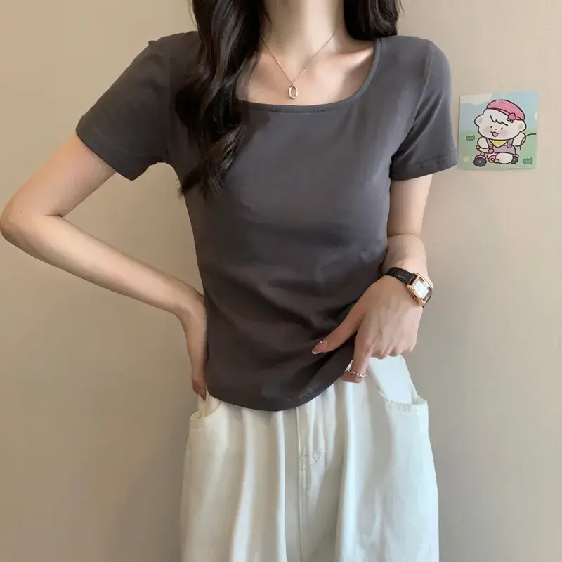 Summer Design Sweet Spicy Short Sleeve U Neck Irregular Short T Shirt Women's Fashion Casual Top Quality Material from China