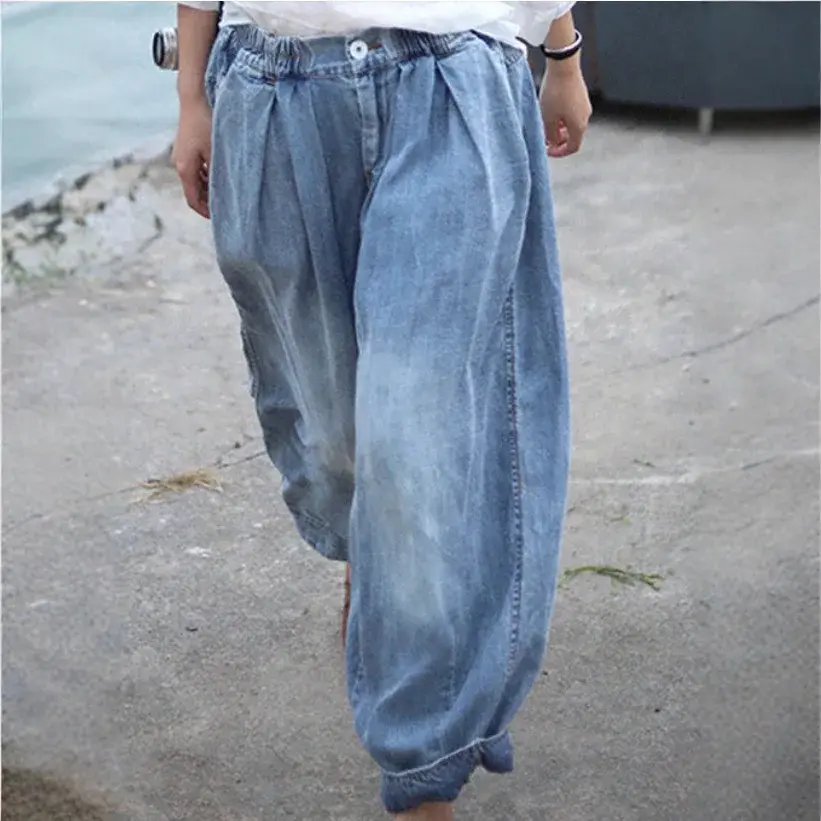 Wish Bestselling Women's Jeans Lantern Long Pants Imitation Denim Female Model Fashionable Comfortable Casual Trousers