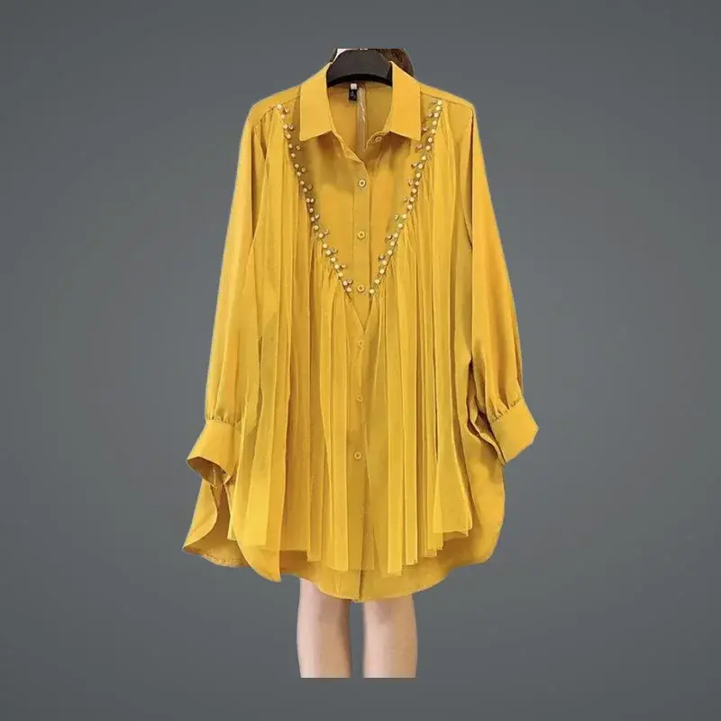 Fashionable Large Size Women's Clothing Spring 2024 New Loose-Fit Slimming Shirt Base Layer Top Belly Cover For Plus Size Women