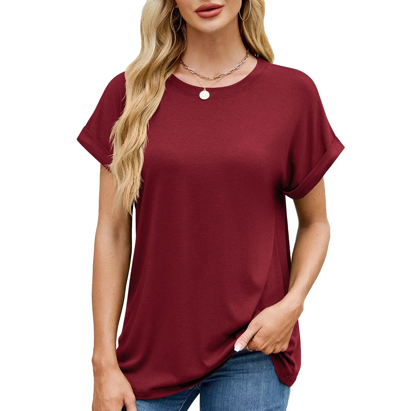 Loose Short Sleeve Crew Neck Solid Color T-Shirt Women's Spring Summer New Style Cross-Border Fashion Casual Top