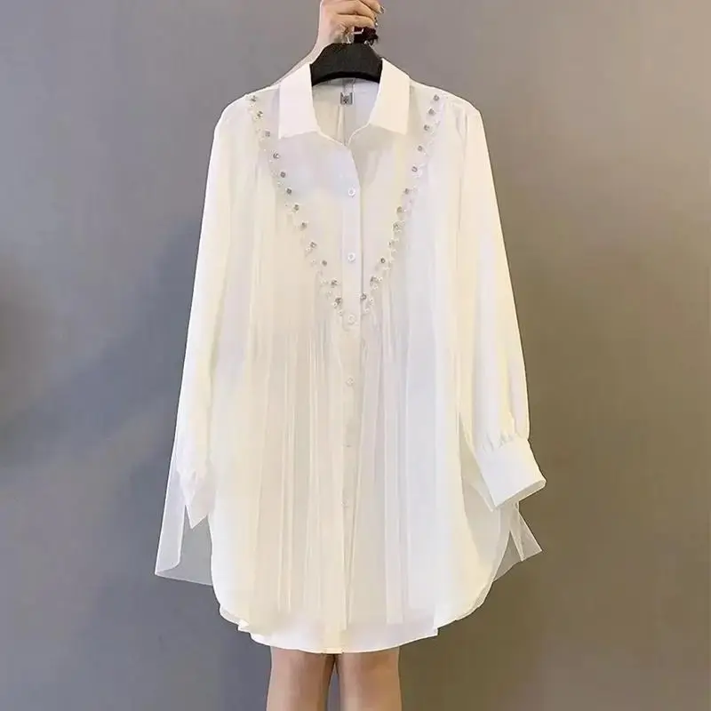 Fashionable Large Size Women's Clothing Spring 2024 New Loose-Fit Slimming Shirt Base Layer Top Belly Cover For Plus Size Women