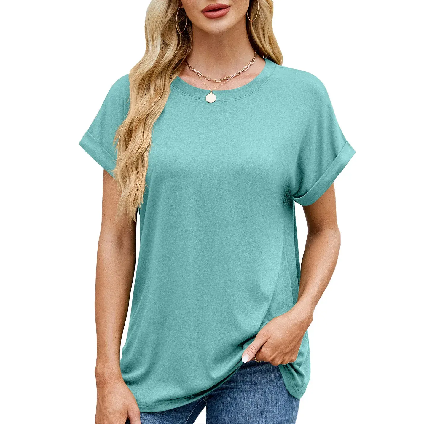 Loose Short Sleeve Crew Neck Solid Color T-Shirt Women's Spring Summer New Style Cross-Border Fashion Casual Top