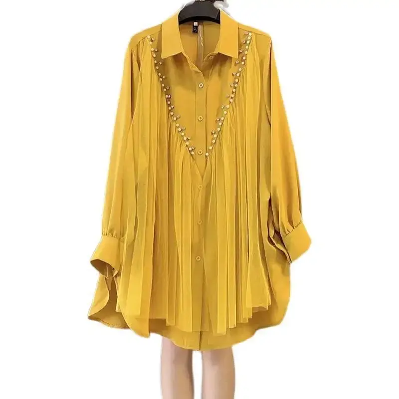 Fashionable Large Size Women's Clothing Spring 2024 New Loose-Fit Slimming Shirt Base Layer Top Belly Cover For Plus Size Women