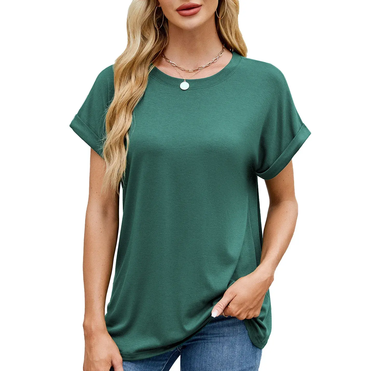 Loose Short Sleeve Crew Neck Solid Color T-Shirt Women's Spring Summer New Style Cross-Border Fashion Casual Top