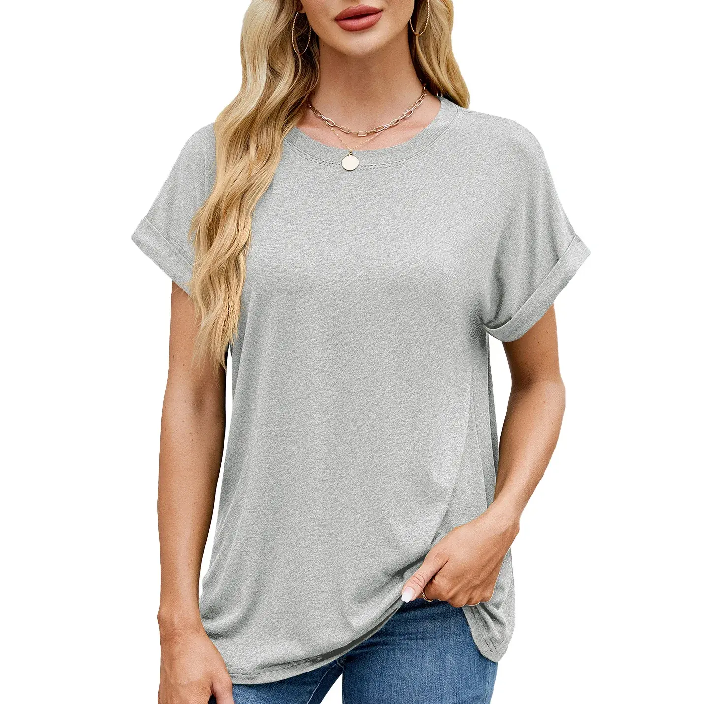 Loose Short Sleeve Crew Neck Solid Color T-Shirt Women's Spring Summer New Style Cross-Border Fashion Casual Top