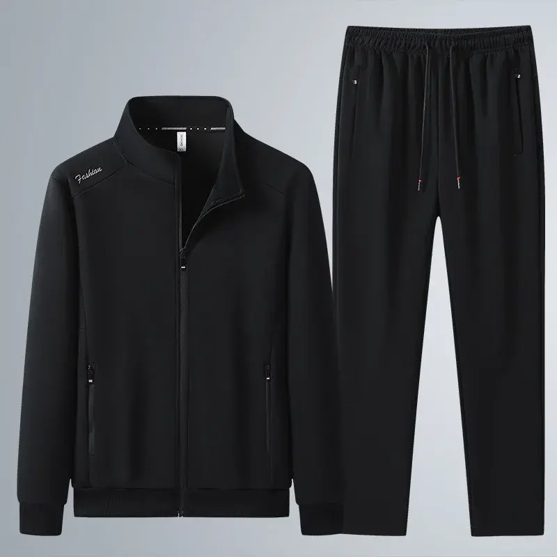 Spring Autumn New Men's Cotton Sports Suit Stand Collar Sweatshirt Middle-Aged And Elderly Casual Stylish Cardigan Loose-Fit 2-P