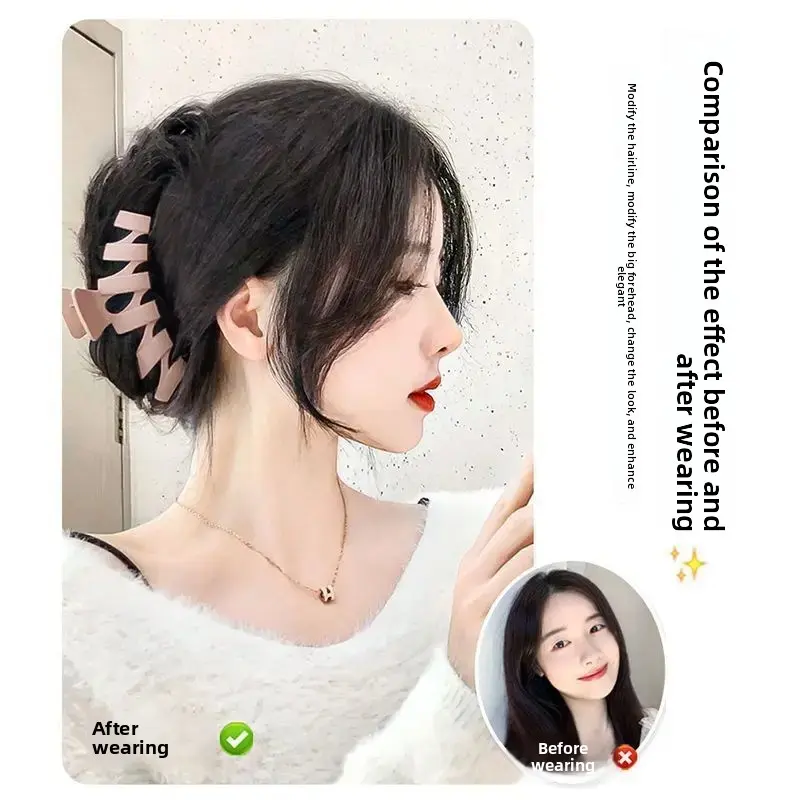 Natural Seamless Full Real Hair Bangs Fake Hair Side Part French Part Long Cheek Invisible Hair Wig Frontal Hair Curtain