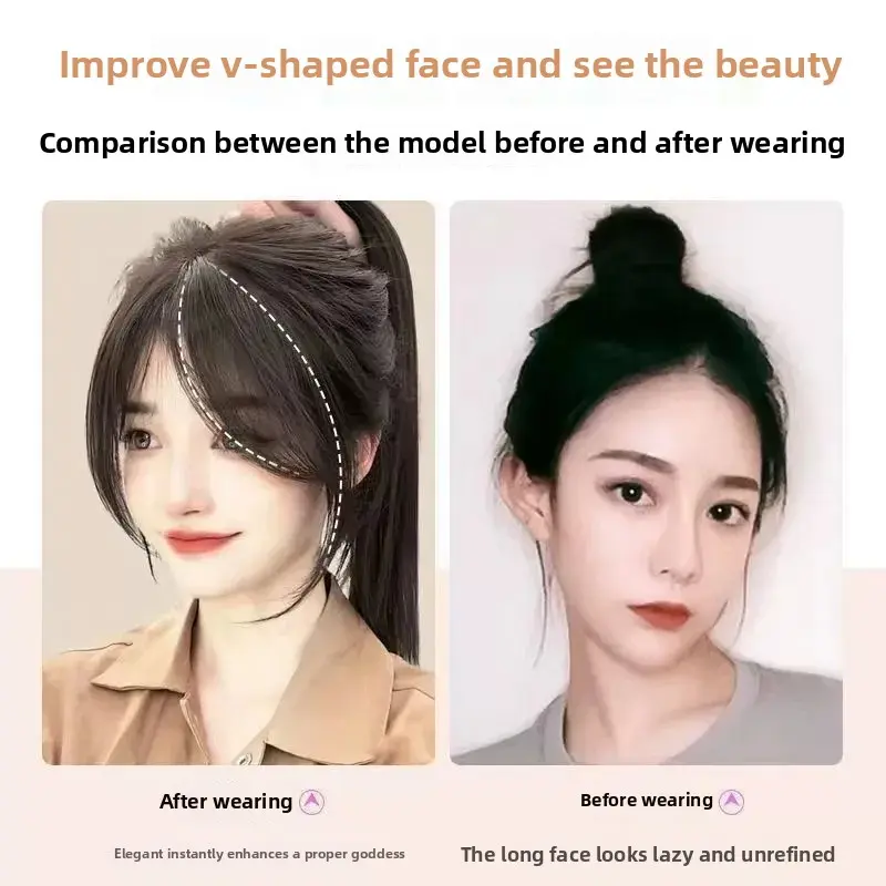 Natural Seamless Full Real Hair Bangs Fake Hair Side Part French Part Long Cheek Invisible Hair Wig Frontal Hair Curtain