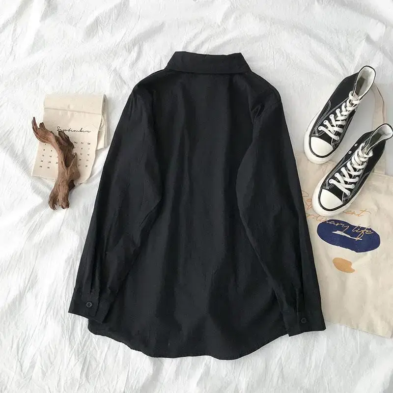 New 2022 Design Sensibility Women's Long Sleeve Black Shirt Underbase Top Korean Style Lapel Spring Autumn Fashion Clothing