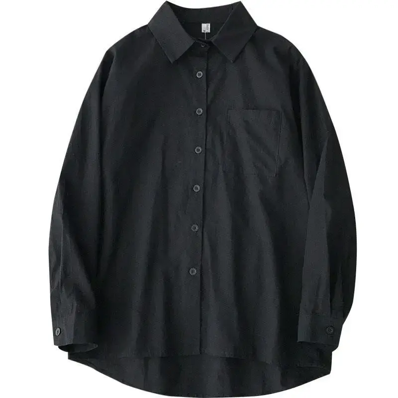 New 2022 Design Sensibility Women's Long Sleeve Black Shirt Underbase Top Korean Style Lapel Spring Autumn Fashion Clothing