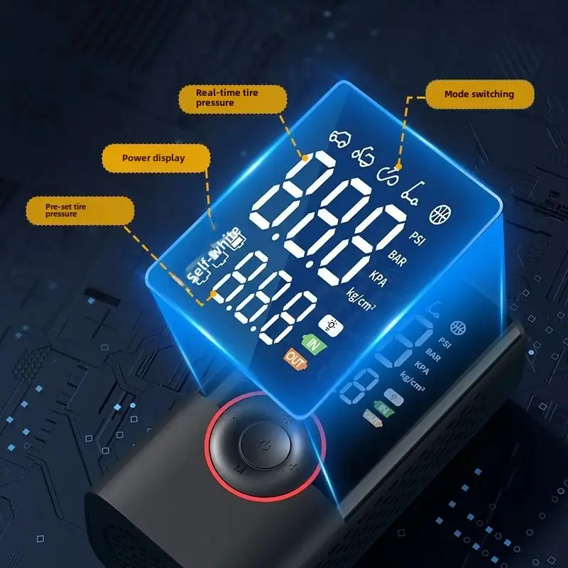 Portable Double Screen Digital Display Car Air Pump Wireless Charging Inflation Pump With Storage Function Motorcycle Equipment 
