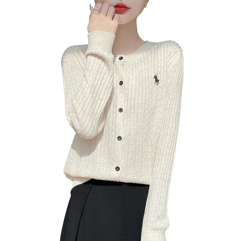 Women's Knitted round Neck Sweater Cardigan Embroidered Slim Fit Versatile Autumn New Style Spring Fall Seasonal Open-Shirt
