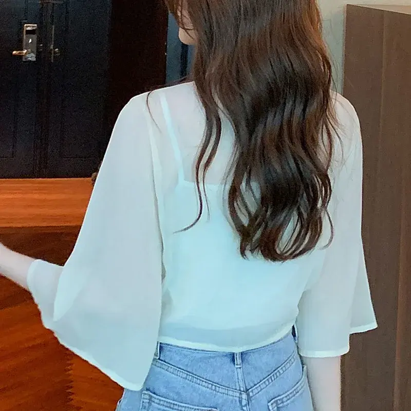 Women's Summer New Style Sun Protection Shirt Thin Chiffon Bolero Jacket Versatile Air Conditioner Outerwear Fashionable Lightwe