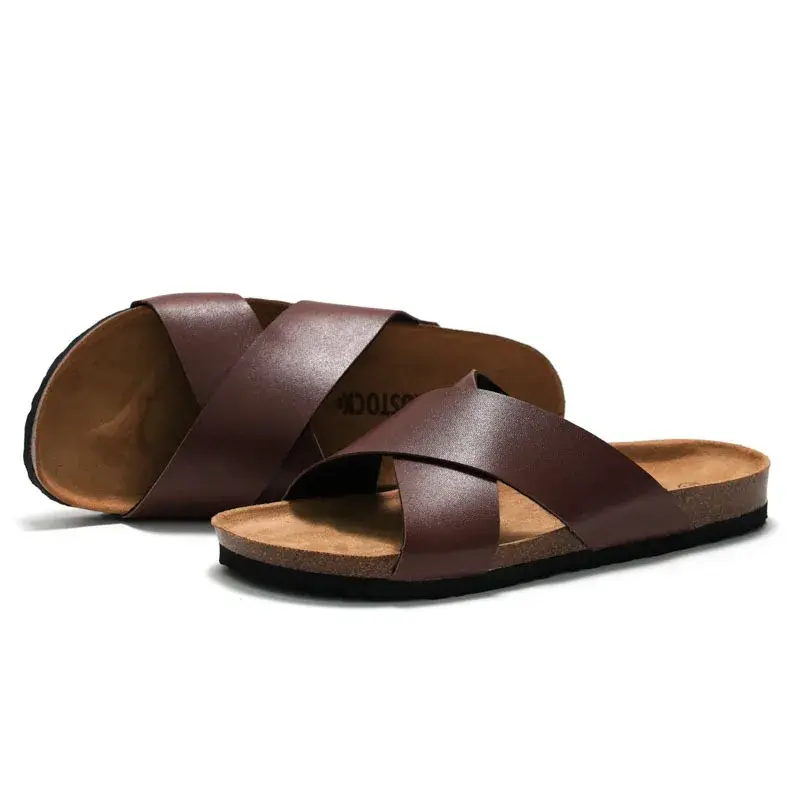 RUIZUSTOCK Men's Soft Wooden Slippers New Summer Style Cross Strap Water Sponge Slip-On Casual Shoes Ideal For Beach Wear