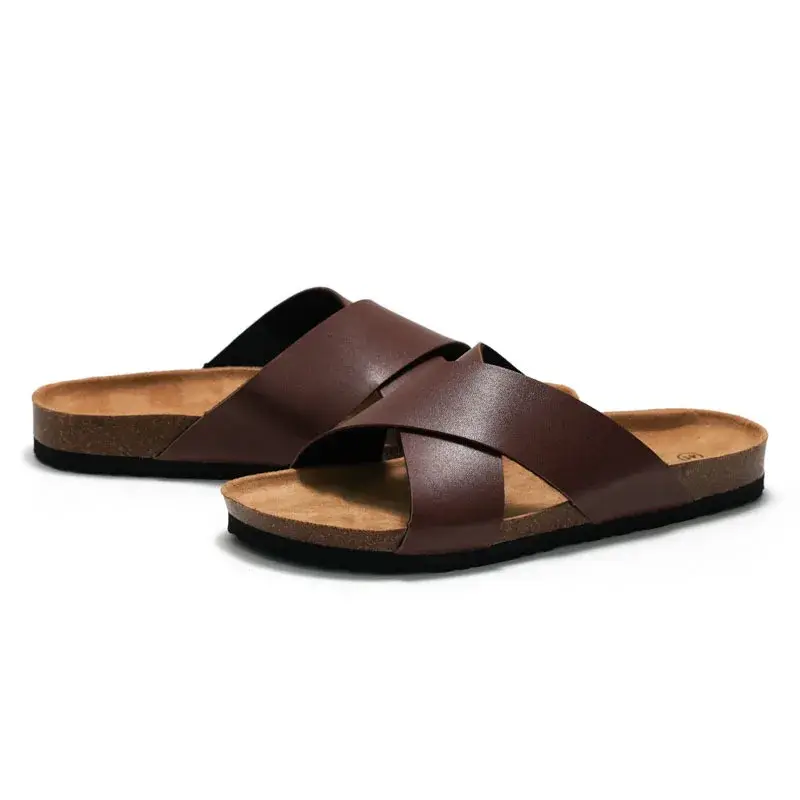 RUIZUSTOCK Men's Soft Wooden Slippers New Summer Style Cross Strap Water Sponge Slip-On Casual Shoes Ideal For Beach Wear