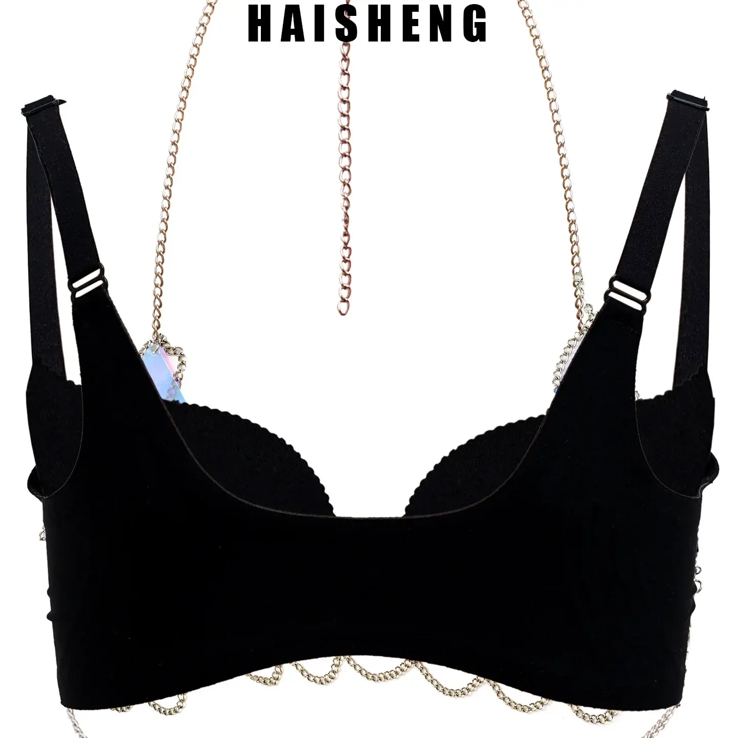 TME Sexy Acrylic Sequin Triangle Patch Hollow out Top Women's Fashion Dance Party Acrylic Blend Vest China Made