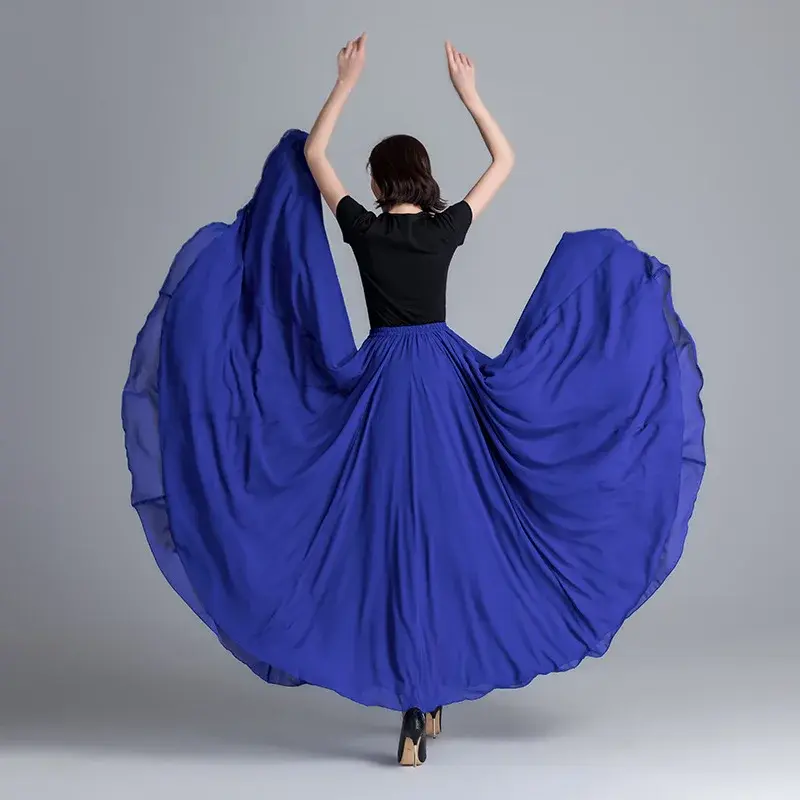 720 Degree Chiffon Wide Skirt Beach Dance Xinjiang Square Dance Women's Long Dress Modern Dance Performance Costume