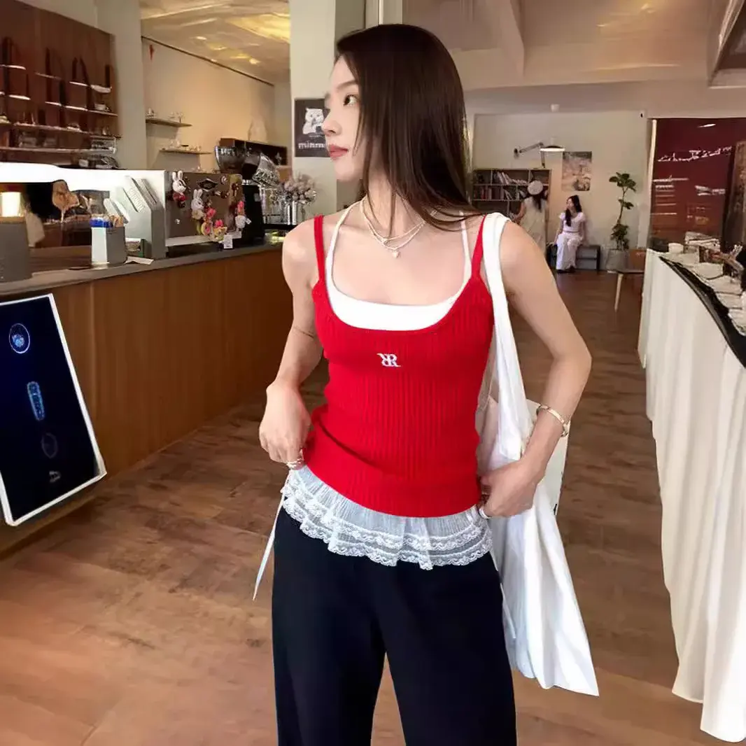 Versatile Women's Slimming Tank Top 2024 New Style Backless Cropped Knit Top Polyester Fiber Sleeveless Square Neck Shirt