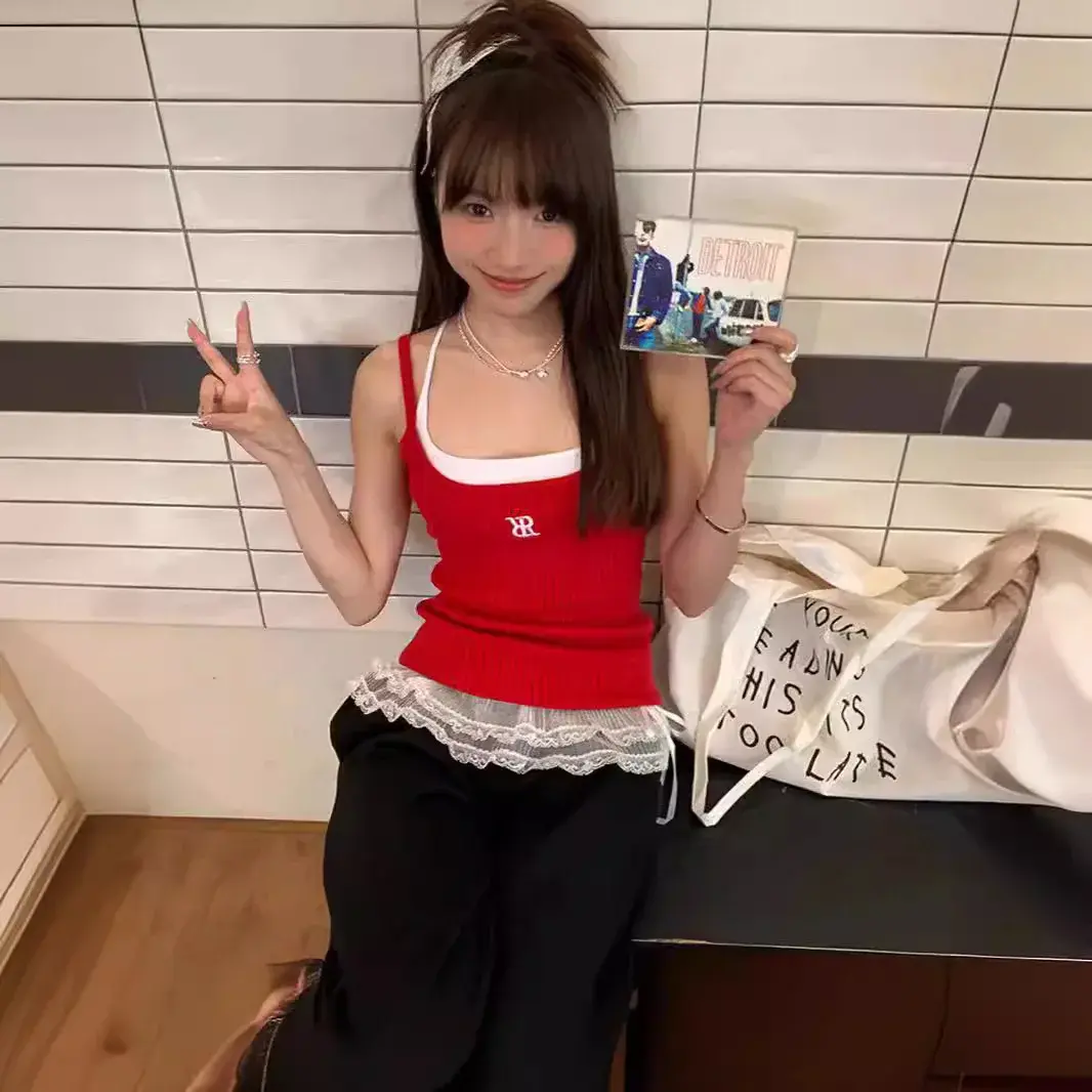 Versatile Women's Slimming Tank Top 2024 New Style Backless Cropped Knit Top Polyester Fiber Sleeveless Square Neck Shirt