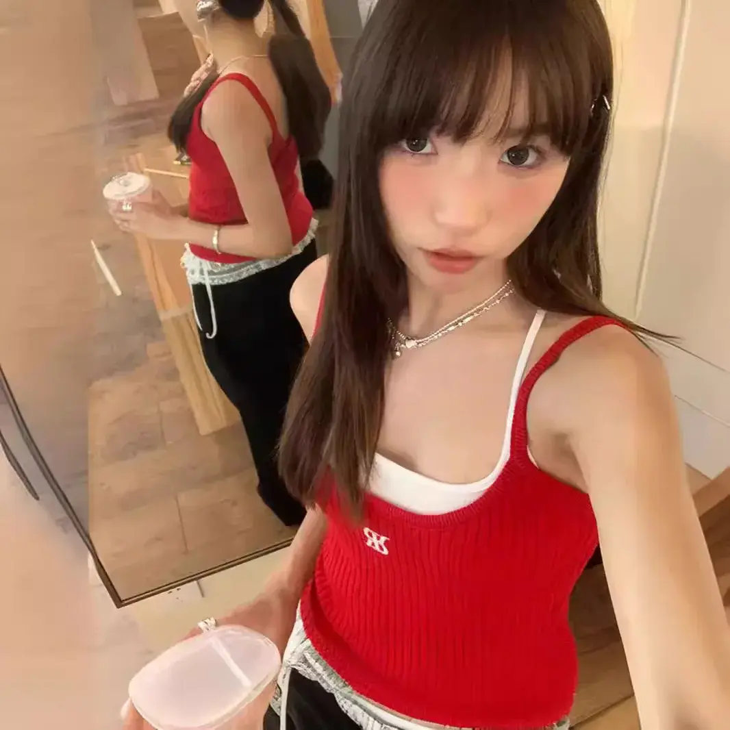 Versatile Women's Slimming Tank Top 2024 New Style Backless Cropped Knit Top Polyester Fiber Sleeveless Square Neck Shirt