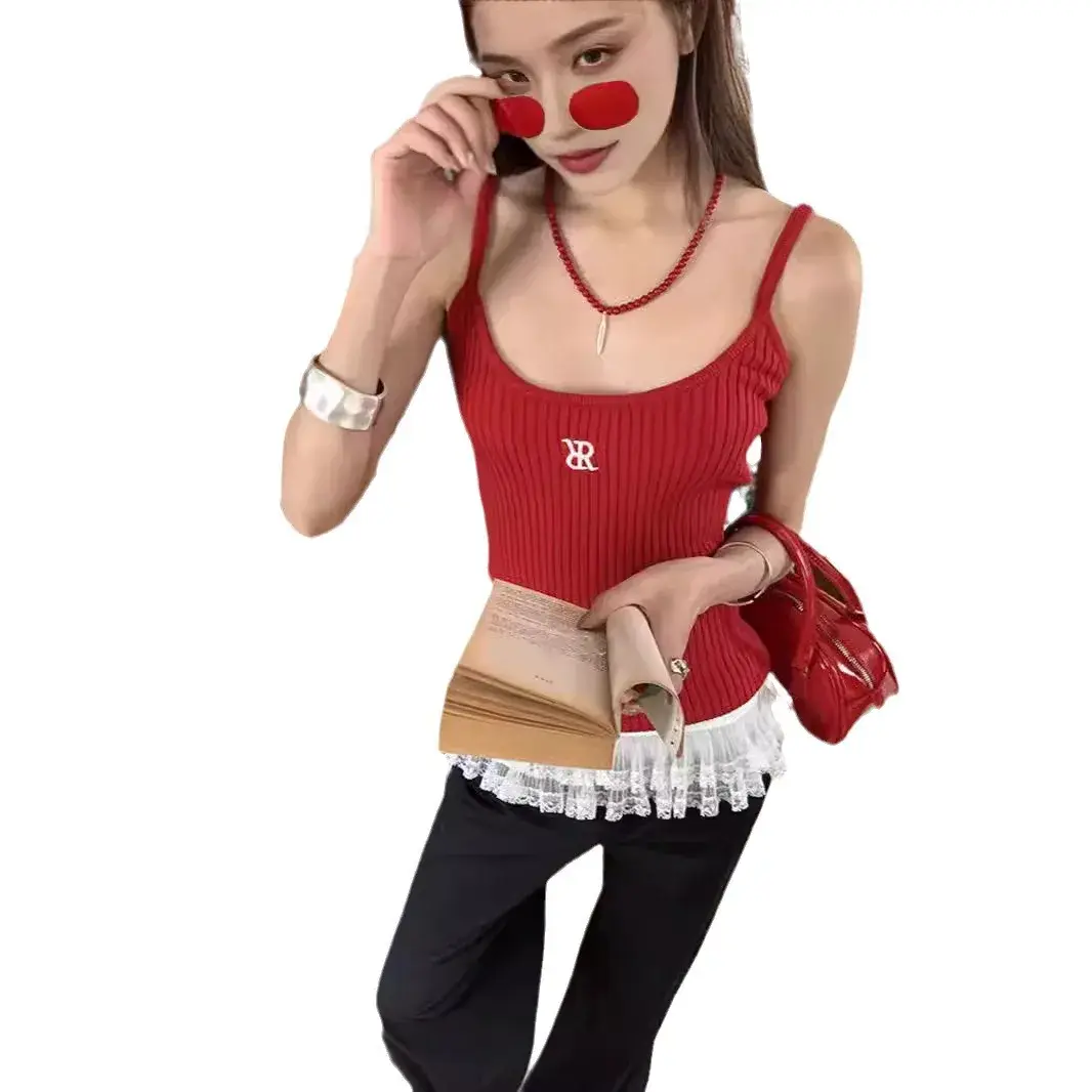 Versatile Women's Slimming Tank Top 2024 New Style Backless Cropped Knit Top Polyester Fiber Sleeveless Square Neck Shirt