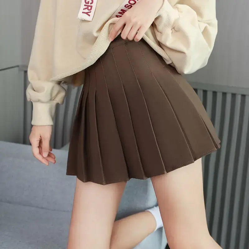 Black Pleated Mini Skirt Women's High Waist Summer Autumn Winter New Style Midi A- Line Skirts College Style plus Size