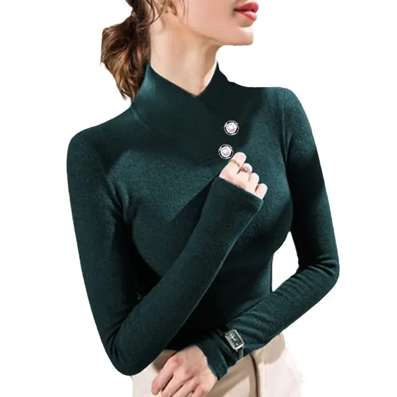 Plus Size Women's Long Sleeve Fleece Lined Thickened Button up Thermal Shirt V Neck T-Shirt Fashionable Autumn Winter New Arriva