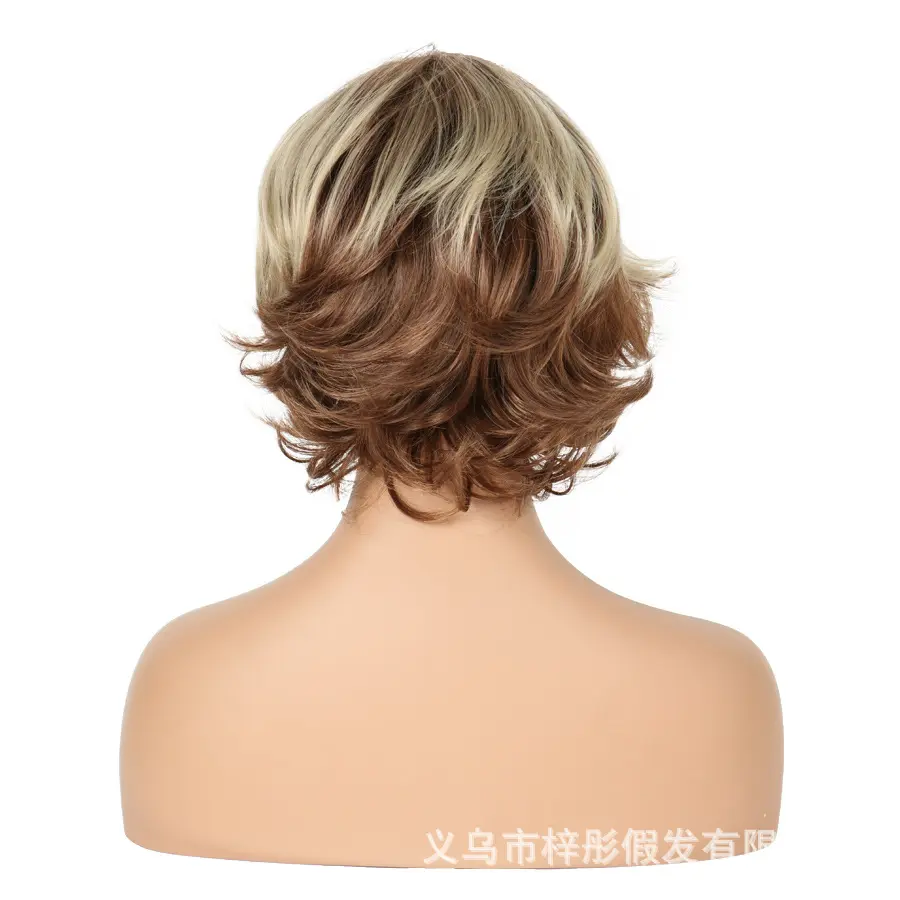 Fashionable Women's Realistic Short Curl Wig High Temperature Silk Fiber Hairpiece Synthetic Hair Cover That Looks Natural