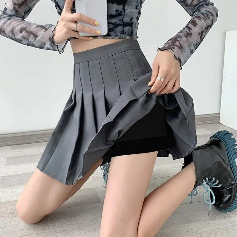Black Pleated Mini Skirt Women's High Waist Summer Autumn Winter New Style Midi A- Line Skirts College Style plus Size