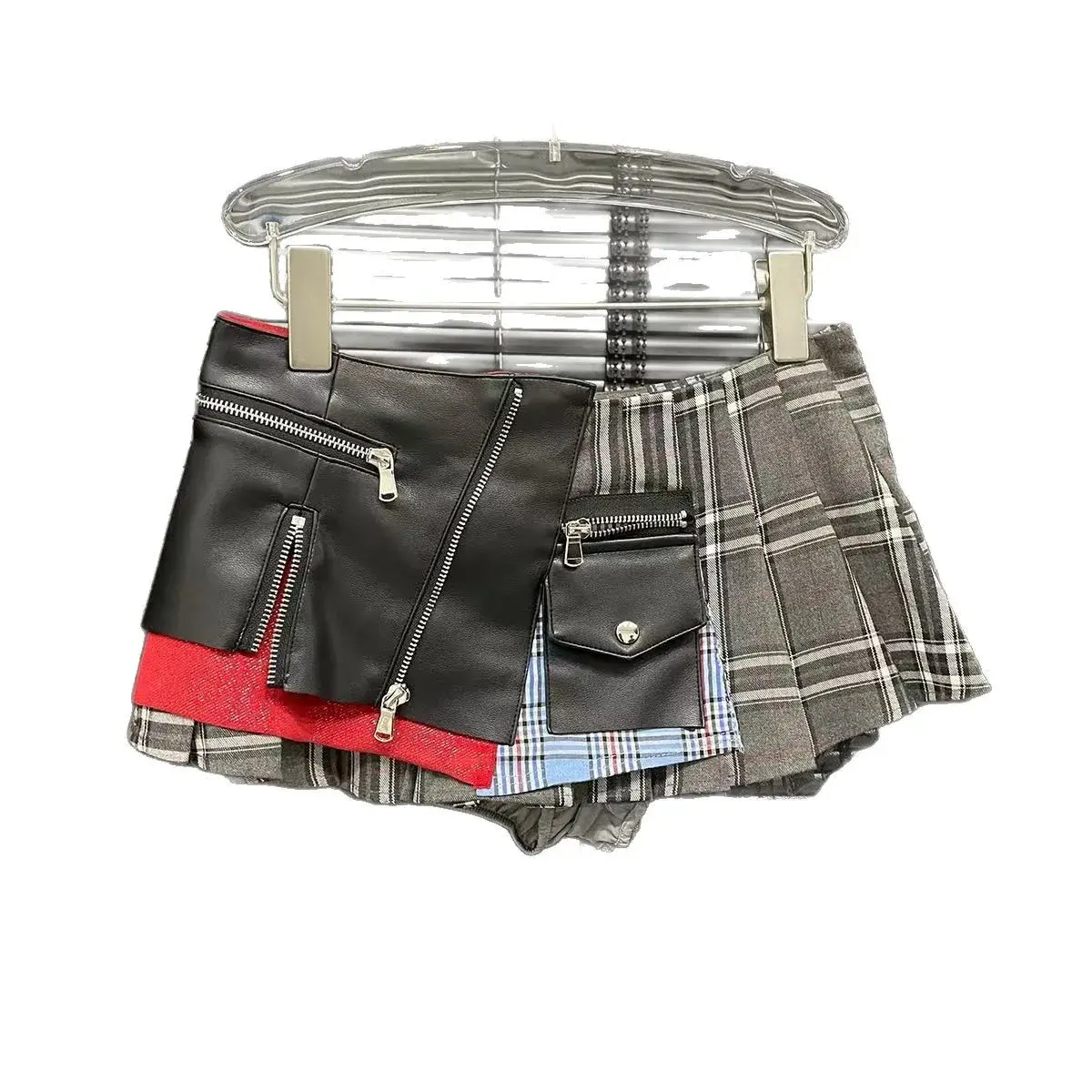 Modern Punk Style Plaid Design Mini Skirt Women's Cotton Half-length Pleated Skirts Summer New Arrival Fashionable Unique