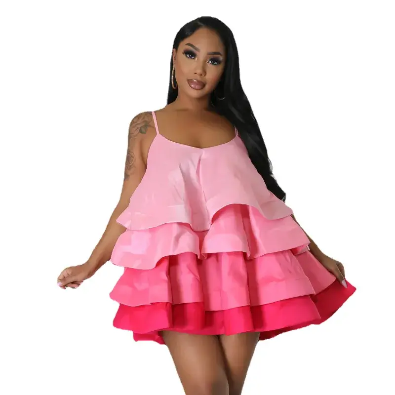 Cross-Border Women's Sleeveless Princess Dress HX0281 Puffy Color Block Strap Design Fashionable And Stylish Maternity Gown