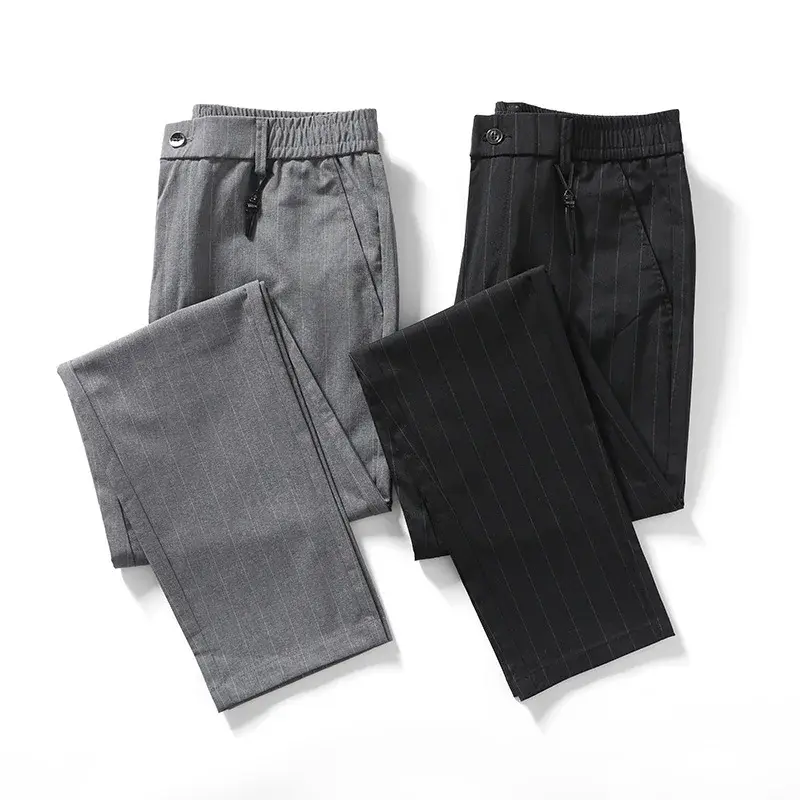 Summer Thin Ice Silk Vertical Stripe Casual Trousers Youth Fashionable British Style Vertical Stripe Printing Men's Small Trouse