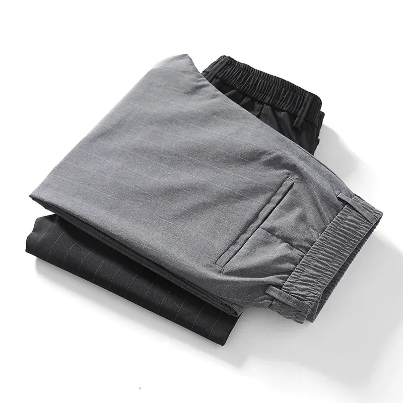 Summer Thin Ice Silk Vertical Stripe Casual Trousers Youth Fashionable British Style Vertical Stripe Printing Men's Small Trouse