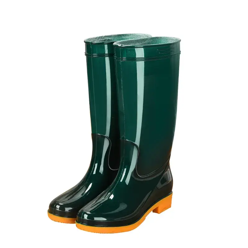 Women's High-Tube Fleece Lined Rain Boots Anti-Slip Wear-Resistant Warm PVC Material Cow Tendon Bottom Labor Protection Shoes