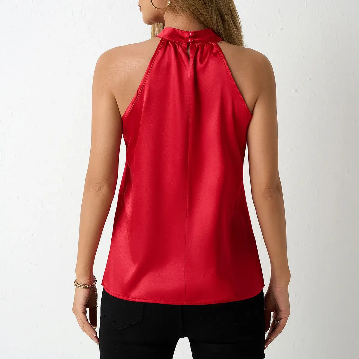 Summer New Style Women's Satin Vest Shoulder Exposure Sleeveless Colorful Polyester Fiber Top Cross-Border Fashion