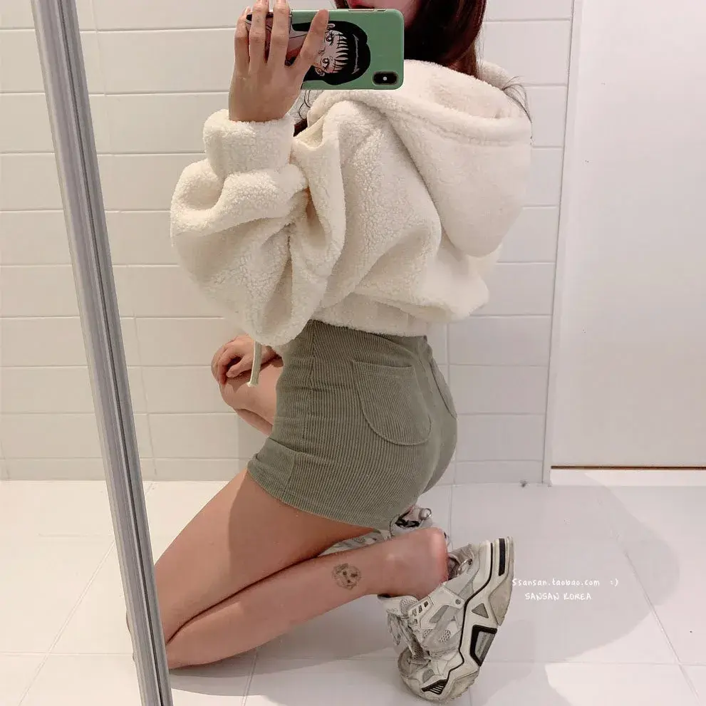 Women's Hooded Zipper Cardigan Warm Fleece Korean Fashion Cute Plush Outerwear Winter Thickened Sweatshirt Coat