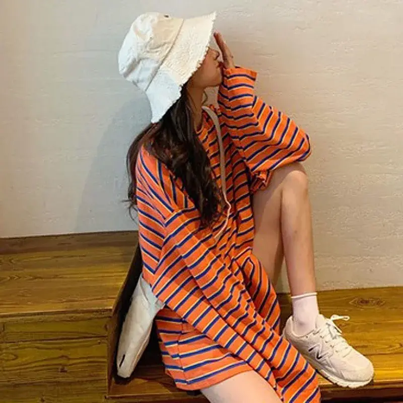 Vintage Striped Casual T-Shirt Women's Loose Fit Long Sleeve Top For Spring Autumn 2025 New Trendy Plus Size Clothing
