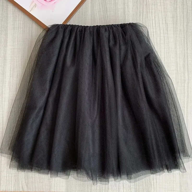 Adult Half-length Tulle Skirt Set Four Layers Soft Tulle Puffy Skirt Versatile Black Fashionable Performance Skirt for Junior An