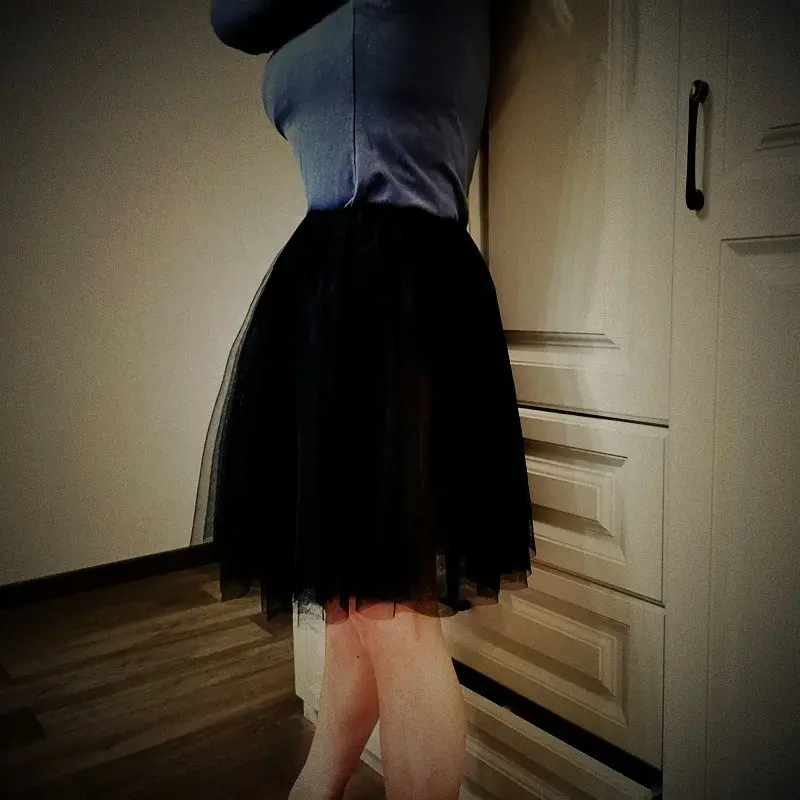 Adult Half-length Tulle Skirt Set Four Layers Soft Tulle Puffy Skirt Versatile Black Fashionable Performance Skirt for Junior An