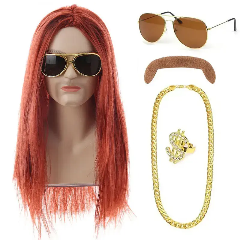 Men's Punk Cosplay Wig Set Cross-Border Hippie Hip Hop Heavy Metal Rock Wig Kit Fake Hair Extension Anime Reality Show Mechanism