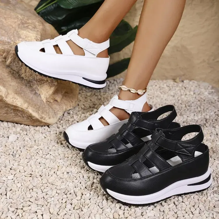 Women's Platform Sandals Slip-On Rubber Bottom Breathable Mesh plus Size Spring Summer Fashion Comfortable PU Leather