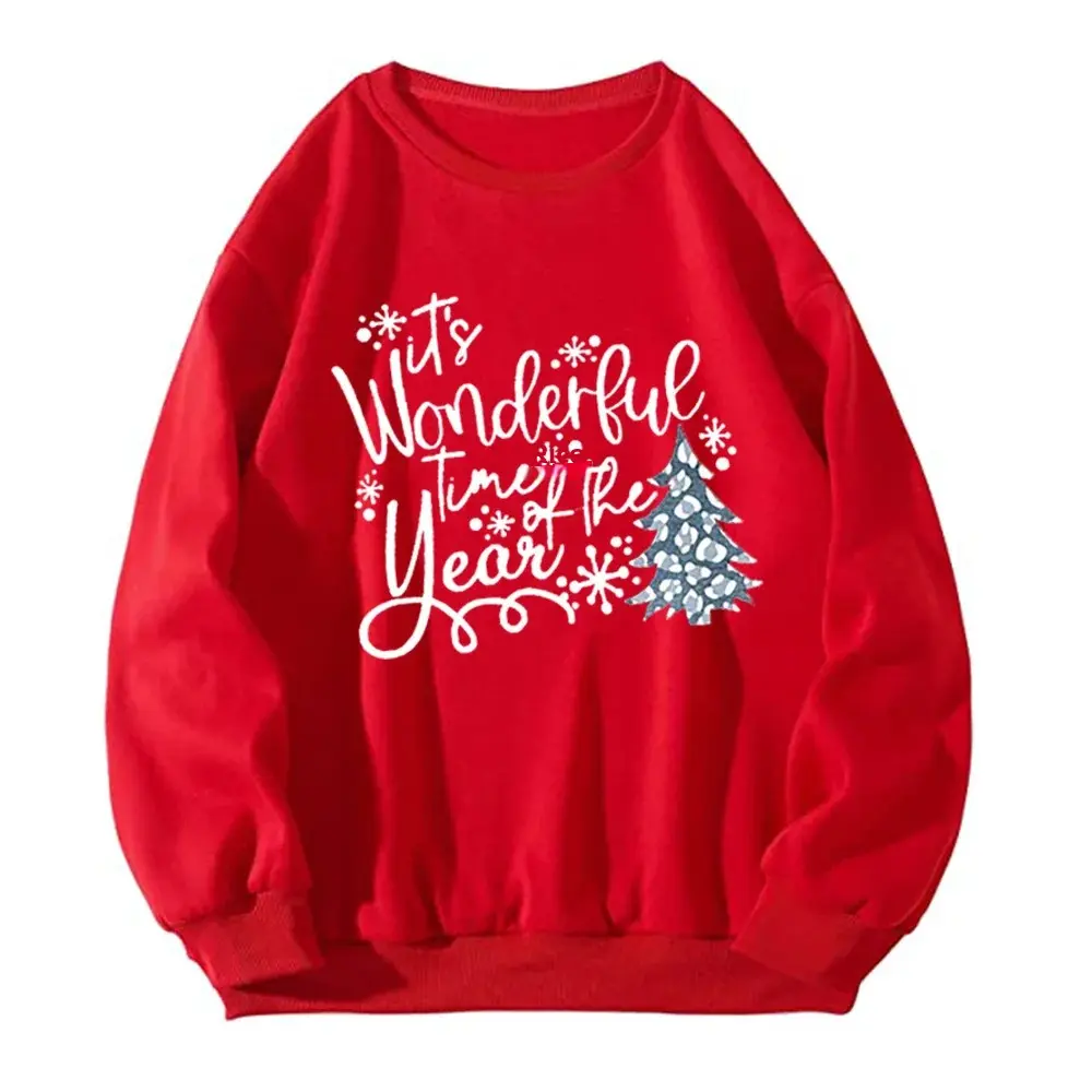 Christmas Tree Fashion Sweatshirt Casual Oversize Long Sleeve Women's Style Thick Winter round Neck Pullover Hoodie
