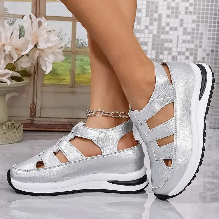 Women's Platform Sandals Slip-On Rubber Bottom Breathable Mesh plus Size Spring Summer Fashion Comfortable PU Leather