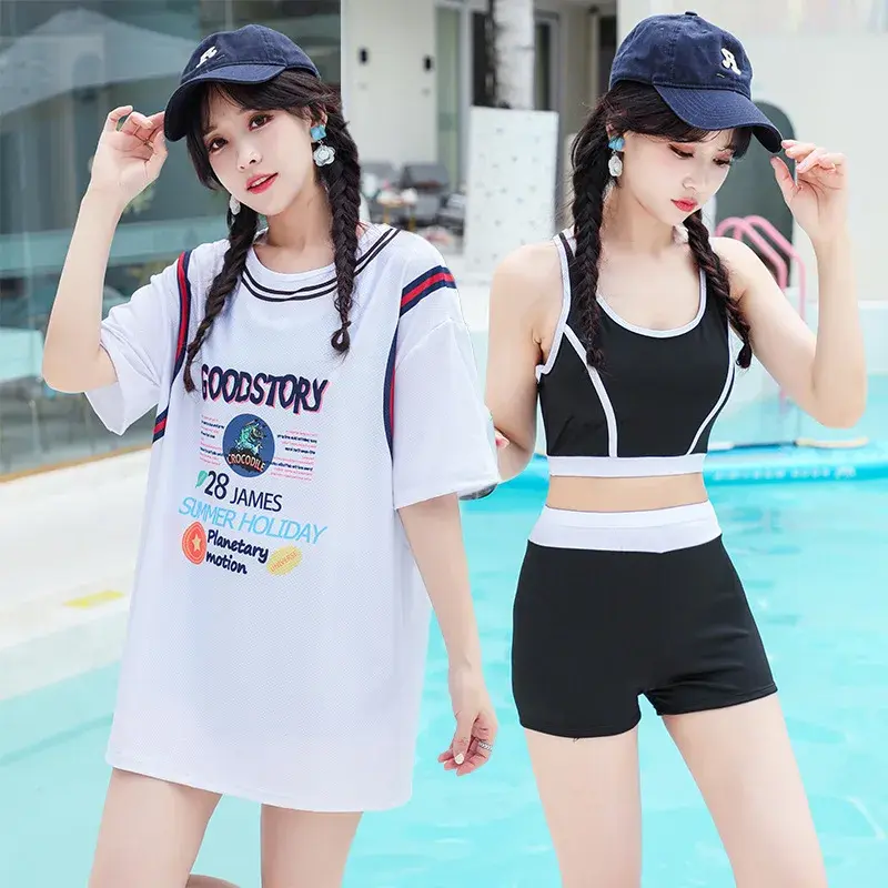 Plus Size Women's Conservative Bikini Set Three Pieces for Beach Vacation Hot Springs Slimming Belly Cover up from Mainland Chin