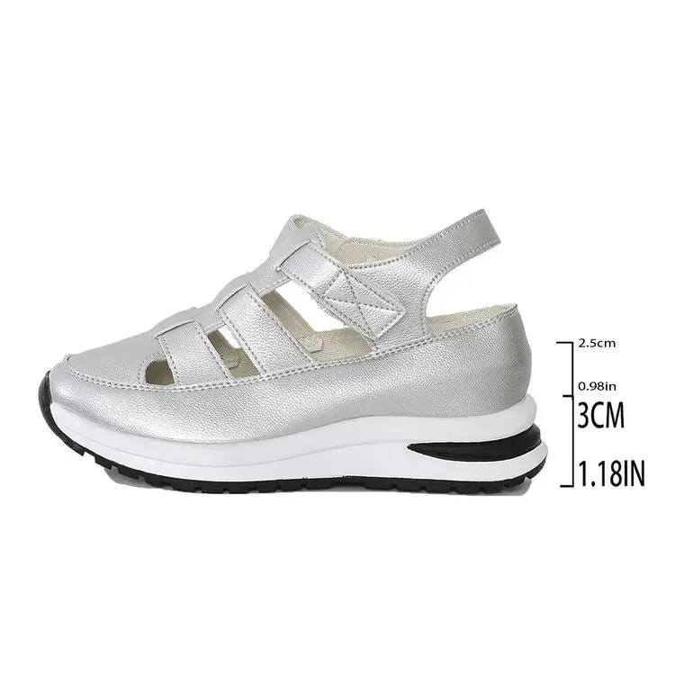 Women's Platform Sandals Slip-On Rubber Bottom Breathable Mesh plus Size Spring Summer Fashion Comfortable PU Leather
